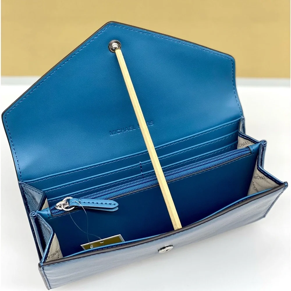Michael Kors Jet Set Travel Envelope LG Continental Wallet Metallic Teal